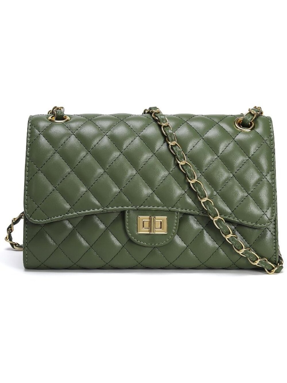 Women's Green Quilted Pu Leather Chain Strap Crossbody Shoulder Bag